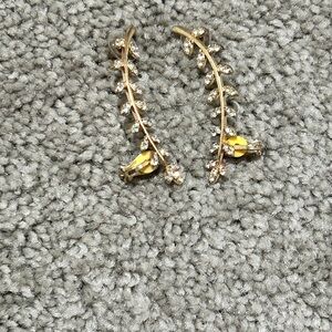 Gold Leaf Crystal Ear Climbers - Elegant Women’s Earrings